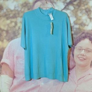 3X Aqua Short Sleeve Sweater NWT
